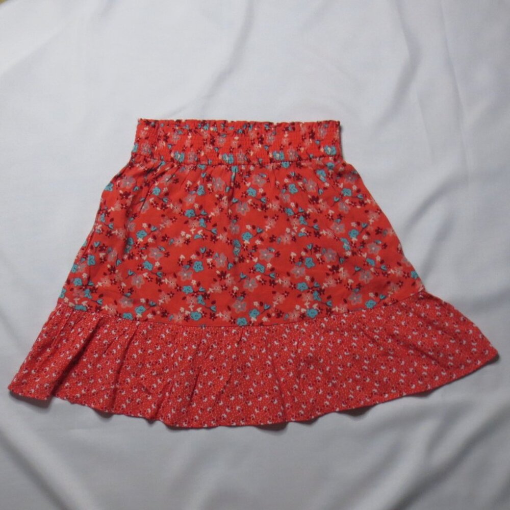 4/$14 LOFT womens CORAL floral MINI flowy TWIRL skirt BOHO teal WHITE size XS